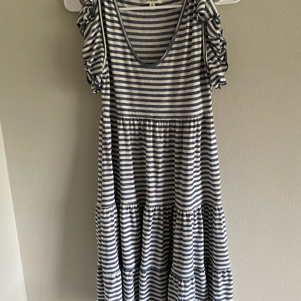 Max Studio Navy and White Striped Top